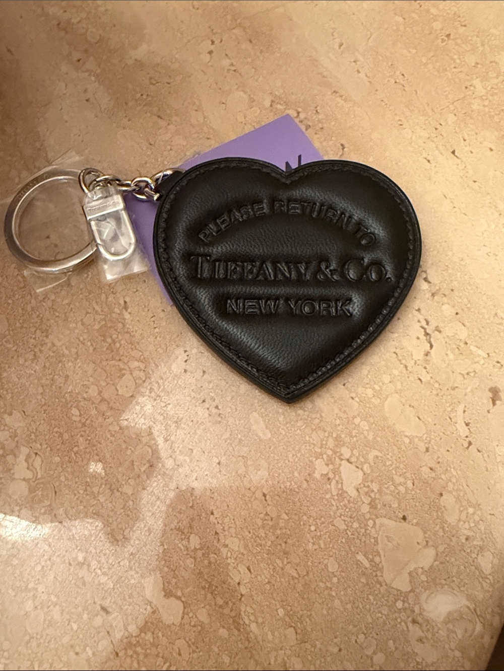 Tiffany & Co. Black Heart Leather Keyring with Embossed Logo
